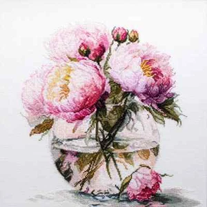 DIY Cross-Stitch Kit Peonies Bouquet Needlepoint Craft Kit Stitching Gift Set - Picture 1 of 17