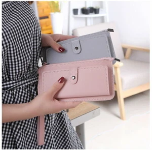Mujeres Bolso sin asas Cartera Cuero PU Cartera Larga Portatarjetas Estuche para teléfono Bolso de mano Moda - Imagen 1 de 10