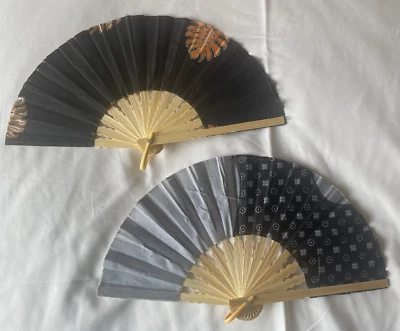 2 Fans Hand Bamboo Cloth Handmade Indonesia New Avenico Summer Fashion Hot #418A - image 1 of 4