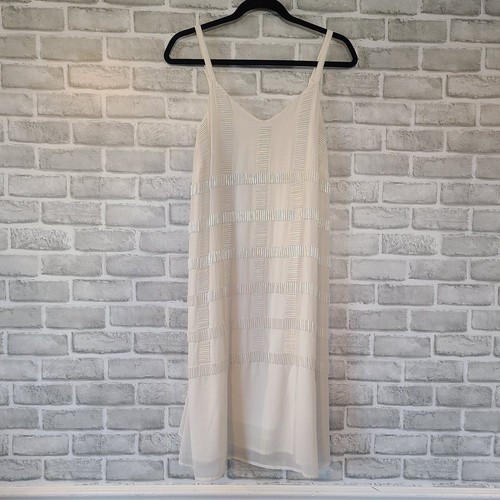 OFF WHITE ASOS Maternità Pesante Perline Strap Vestito Off White Party Flowy US 4 *Emissione Perline