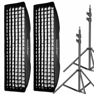 2PC Godox 35x160cm Strip Softbox Bowens Mount + Grid + 2M Light Stand for Studio - Picture 1 of 11
