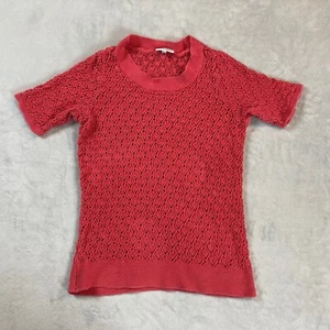 Fashion Bug Coral 100% Cotton Knit Short SL Crewneck Sweater Shirt Size Medium  - Picture 1 of 8