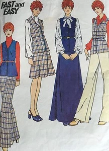 CUT VINTAGE 1970'S 'BUTTERICK' VEST SKIRT & PANTS PATTERN 3976 SIZE 44-46"BUST - Picture 1 of 2