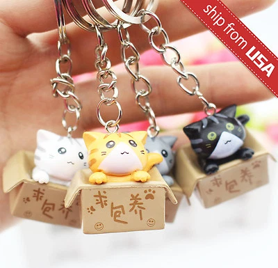 Lindo Llavero Llavero Llavero Anillo Dije Gatito Estatuilla Vinilo 4 Piezas Gato en Caja Kawaii Foto 1 de 2