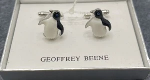 Geoffrey Beene Manschettenknöpfe schwarz-weiß Pinguin silberfarben in OVP - Bild 1 von 3