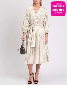 RRP€500 FORTE_FORTE Jacquard Midi Dress Size 3 L Linen Blend Made in Italy - Picture 1 of 9