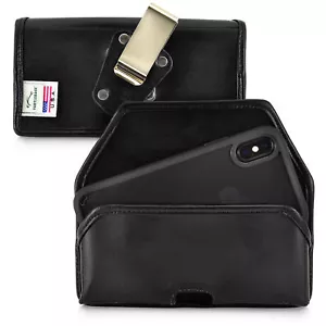 iPhone 11 Pro, XS & X Belt Case Holster Black Leather Rotating Clip - Picture 1 of 12