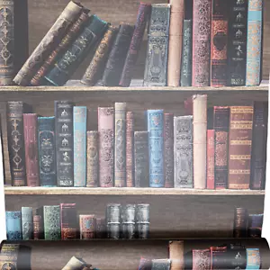 Library Books Mutli Wallpaper 3D Realistic Effect Retro Classic Book Shelves - Picture 1 of 10