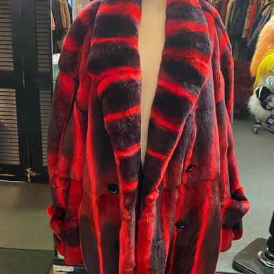 Mens Natural Winter Chinchilla Color Shawl Coats Real Rex Rabbit Fur Jackets - Image 1 of 4