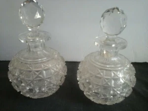 PAIR ANTIQUE AMERICAN BRILLIANT PERIOD CUT CRYSTAL COLOGNE/DRESSER BOTTLE C 1890 - Picture 1 of 5