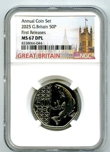 2025 GREAT BRITAIN 50P UNC NGC MS67 DPL ATLANTIC SALMON - FIRST RELEASES - Picture 1 of 2