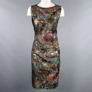J.MENDEL Size 10 Black Multi Color Silk Blend Marbled Lambskin Sleeveless Dress - Picture 1 of 5