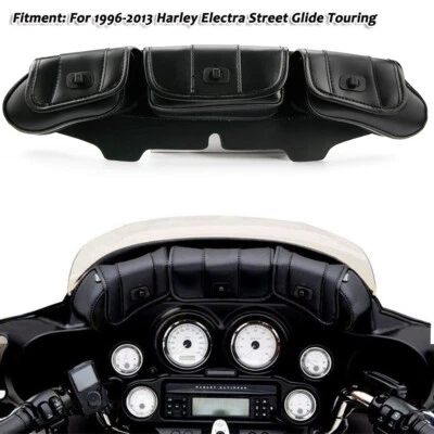 Bolsa de cuero para silla de montar de parabrisas bolsa de carenado de tres bolsillos para Harley Street Glide Foto 1 de 4