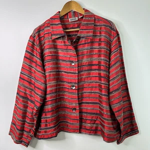 Chaqueta artística para mujer Chico's Design rojo a rayas con botones texturizados mezcla de seda 3 XL - Imagen 1 de 9