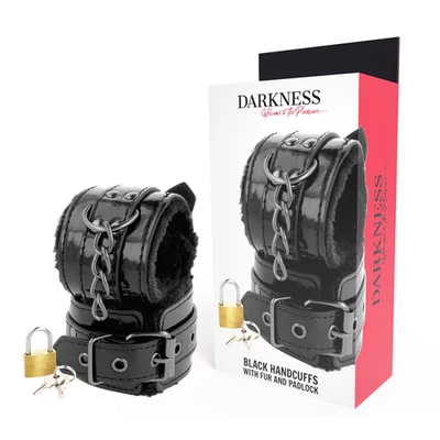 DARKNESS - MENOTTES AJUSTABLES EN CUIR NOIR AVEC CADENAS - Photo 1/4