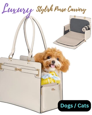 Cartera porta mascotas de moda - Bolso de cuero suave para perros y gatos pequeños Foto 1 de 4