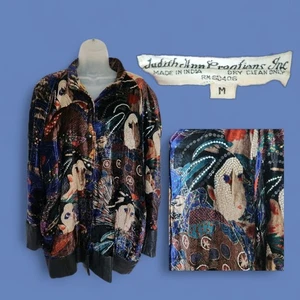 Chaqueta Geisha Vintage Judith Ann Creations Años 80 Terciopelo Y Lentejuelas Talla Mediana - Imagen 1 de 9
