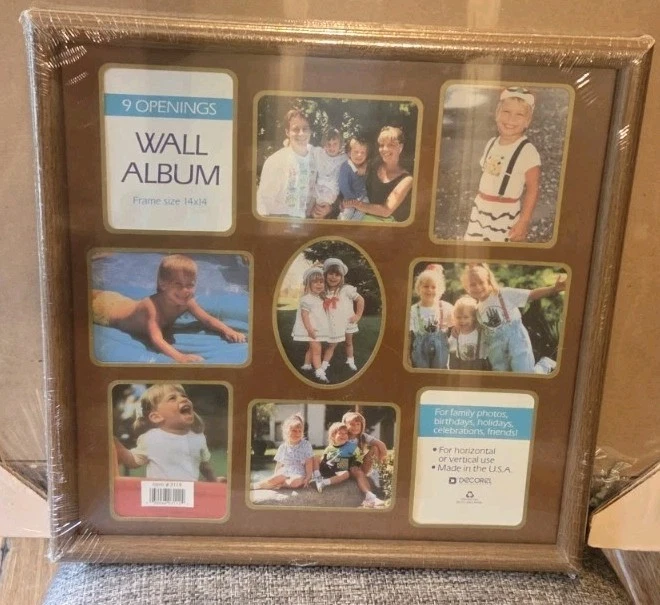 De Colección Años 80 Madera 9 Aberturas Marco de Fotos Familiar Collage Retro 14"x14" NUEVO SELLADO Foto 1 de 1