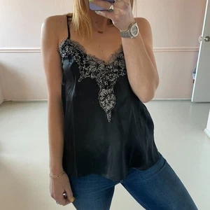 Cami NYC Silk Lace Trimmed V Neck Criss Cross Camisole Black XS - Picture 1 of 7