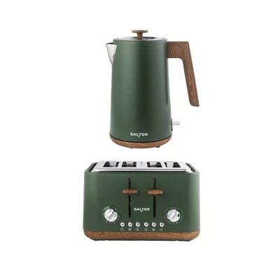 Salter Toaster & Kettle Toronto Set 4-Slice Toaster 1.7L Rapid Boil Kettle Green - Image 1 of 4