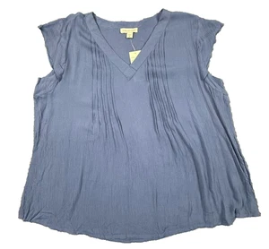 Coldwater Creek Women’s Top XL Ranch Blue Rayon Pleated Tunic Blouse NWT - Picture 1 of 10