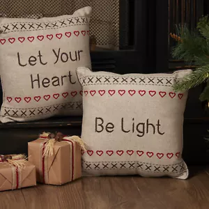 VHC Brands Rustic 12"x12" Let Your Heart Be Light Pillow Set of 2 Holiday Decor - Picture 1 of 9