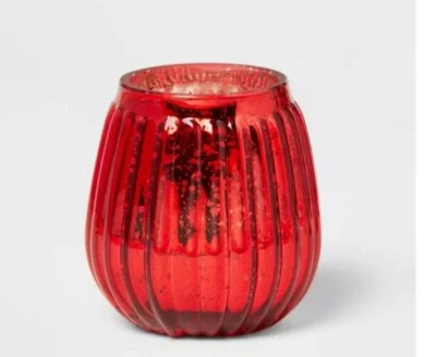 Umbral 3.6" x 3.4" Vidrio Semillado Grande Huracán Candelabro Rojo... Nuevo  Foto 1 de 2