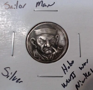 HOBO Popeye alter Matrose Mann aus einem echten WWII Silber Nickel SIGNIERT - Bild 1 von 2
