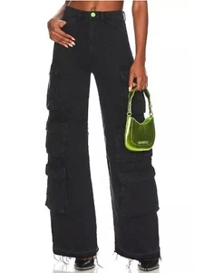 Pantalones de mezclilla cargo de tiro alto Hudson x Zoe Costello negros mezcla de algodón talla 26 - Imagen 1 de 5