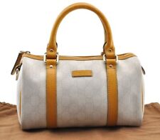 Authentic GUCCI Hand Boston Bag Purse GG PVC Leather 193604 White 5564I
