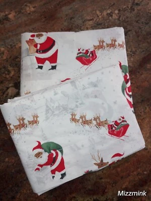 1 Pottery Barn Kids FULL Flat Heritage Santa Organic Cotton Bed Sheet 90x97" - Image 1 of 4