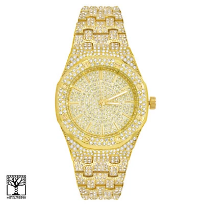 Techno Pave Bling Men's Fashion Gold Plated Iced CZ Metal Band Watches WM 8651 G - Image 1 of 2