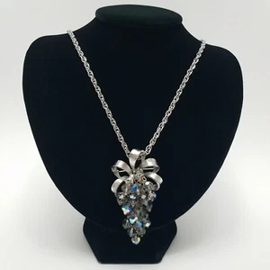 Vtg Park Lane AB Bead Cluster Grape Pendant Necklace Brooch Silver Tone 20" - Picture 1 of 8