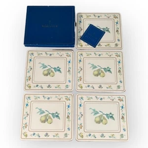 Royal Worcester Placemats Evesham Pears 9 x 8" Corked Back Original Box x 5 pcs - Picture 1 of 15