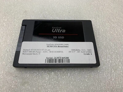 SanDisk Ultra SDSSDH3-500G 500GB 2.5" SATA Solid State Drive SSD Grade A - Image 1 of 3