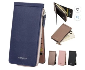 Cartera delgada plegable con múltiples tarjetas con bolsillo con cremallera imitación cuero marrón - Imagen 1 de 4