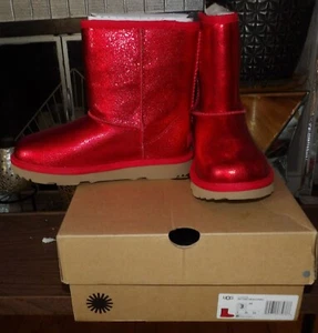 UGG PLUSH CLASSIC II RED METALLIC SPARKLE BOOTS ( SZ: 3) - Picture 1 of 8