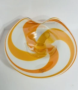 Lazarri Signature Glass 16 1/2” Orange White Swirl Decorative Bowl~Wall Art - Picture 1 of 14