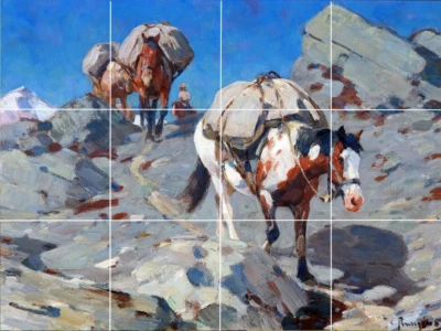 Pack Caballo Country Vaqueros Western Azulejo Cerámico Mural Salpicadero Foto 1 de 4