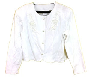 Earthquake of San Francisco Bolero Jacket White Buttons Sequin Appliqué 80s S - Picture 1 of 10
