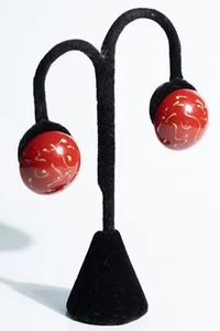 Vintage 80s Avon Golden Splatter Crimson Earrings red gold dome jewel - Picture 1 of 4