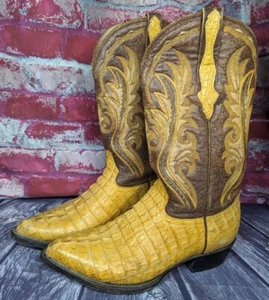BOTAS AGUILA REAL Cowboy Western Caiman Crocodile Boots Two-Tone Mens 8 Exotic - Picture 1 of 13