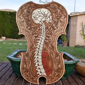 Dark Macabre Evil Creepy Skull Artwork, Gothic Home Decor, Wood Wall Art Violin - Picture 1 of 8
