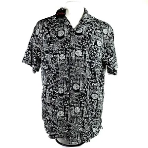 Disney Cruella Men’s Size Medium Black Button Up Shirt Sketch Graphic Print NWT - Picture 1 of 9