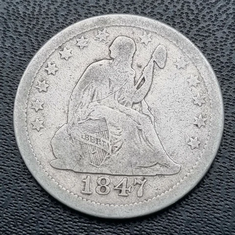 1847 O Seated Liberty Quarter 25c Mid Grade VG + #41052 Cover
