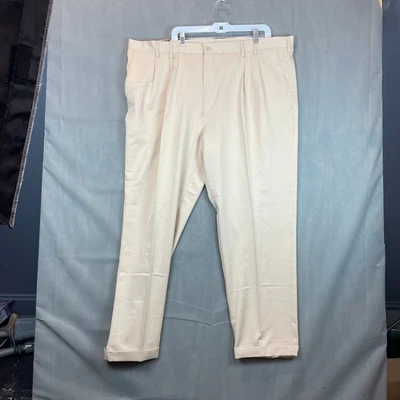Adolfo 男式打褶正装裤 48x32 奶油色米色平底商务装 — 第 1/4 张图片