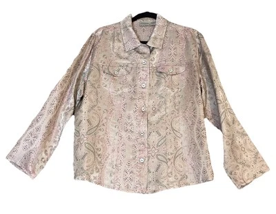 Chicos 3 US Size XL Button Blouse Jacket Silk Blend Paisley Floral Pink Asian - Image 1 of 4