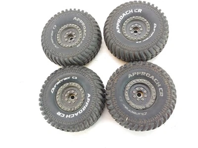 4x Rare Duratrax C2 Approach CR 1/10 Crawler Tires on 12mm Hex Beadlock Wheels - Image 1 of 4