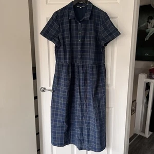 Seasalt Fleet Dress Women’s 16 UK Navy Blue Checked Short Sleeve Midi Shirt - Picture 1 of 16