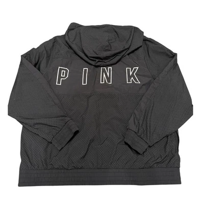 Chaqueta cortavientos ROSA Victorias Secret negra con cremallera mediana de gran tamaño salón Foto 1 de 4